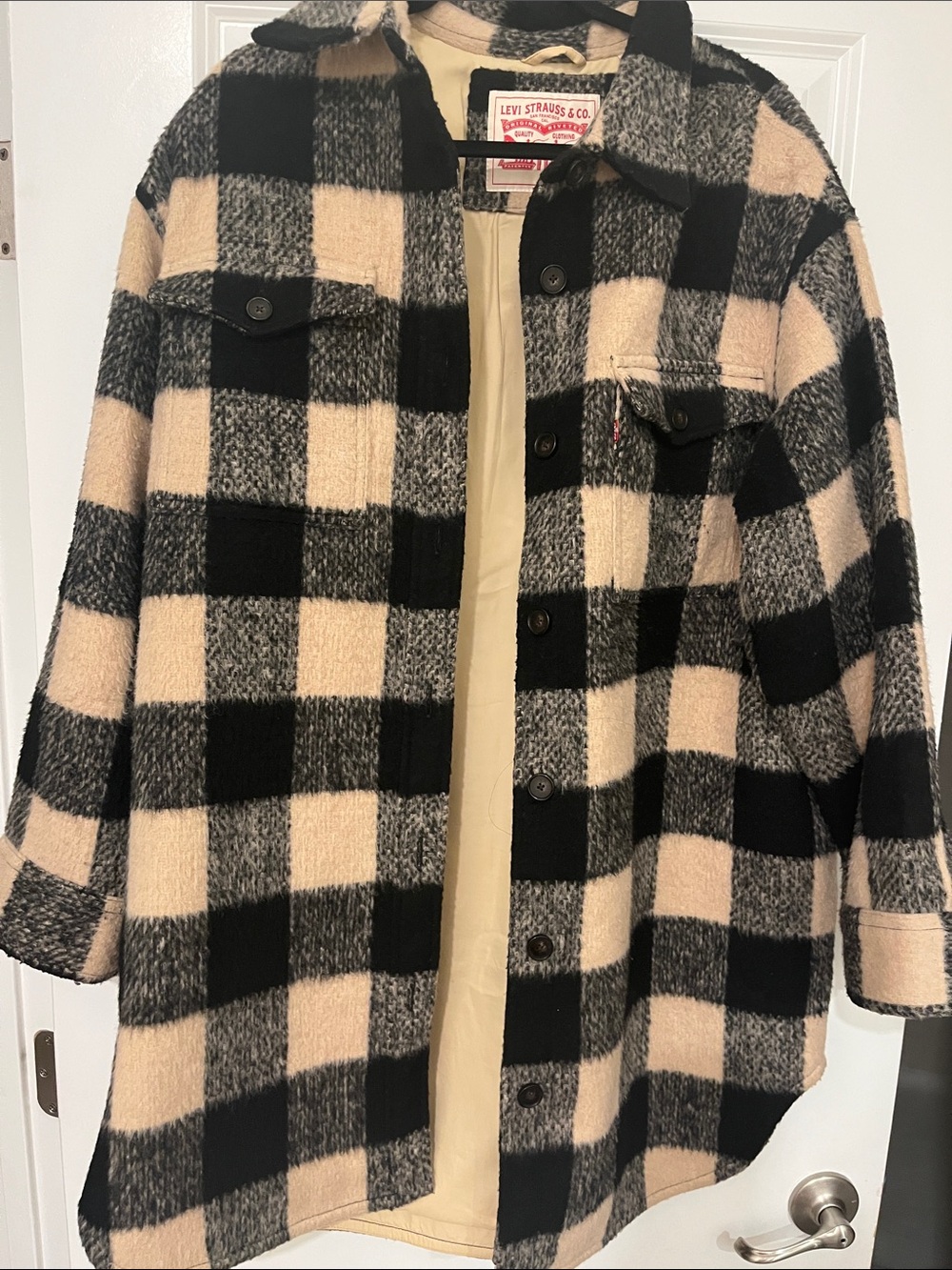 Levi's Black & Cream Buffalo Plaid Teddy Shacket